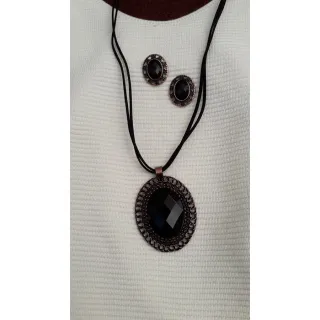 Moda Afro Feminino - Conjunto Triplo Colar Couro e Brincos Vintage Etnico - Mod 4