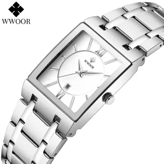 Relógio Masculino Esportivo Original WWOOR - Prova d'água, Aço Inoxidável - Branco-preto-preto