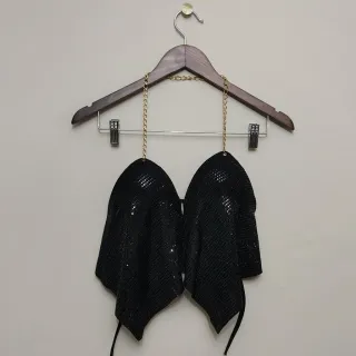 Cropped Frente Única Lurex e Paetê com Corrente Feminino - Rosa Paetê Quadrado Rosa