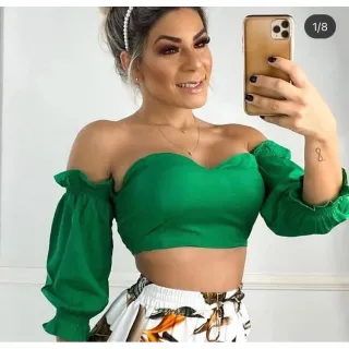 Ciganinha Manga 3/4 em Viscose com Elastano - Cropped