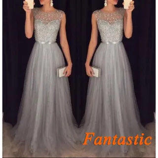 Vestido de Baile Longo em Renda para Festa Noturna de Casamento - M