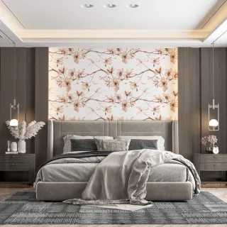 Rolo Papel Parede Floral Branco Amendoeira Quarto Sala 50cm x 50cm - Único