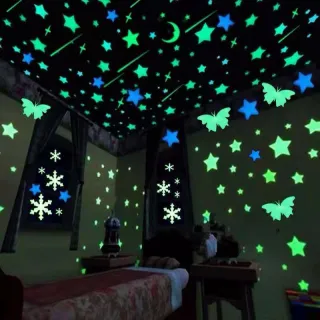 Decoração de Quarto com Estrelas Neon Fluorescentes que Brilham no Escuro para Teto de Criança - Rosa