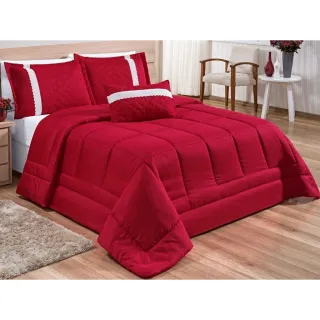 Jogo de Lençol Queen Padrão + Kit 6 Peças Edredom Oliveira - Cinza