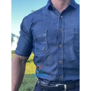 Manga Longa e Curta Slim Masculina Camisa Jeans Premium - MANGA LONGA