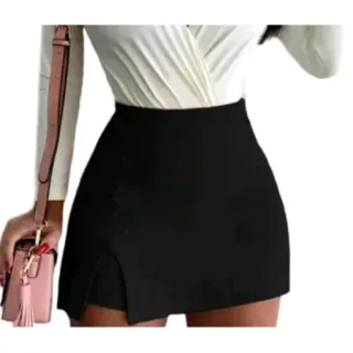 Saia Curta Cintura Alta Bengaline Fenda Lateral - Branco