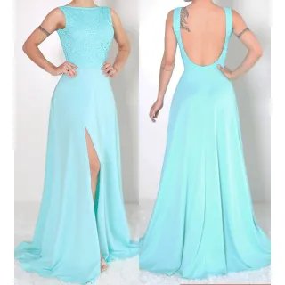 Fenda Vestido Festa Longo Renda Busto com 247 - Verde Tiffany