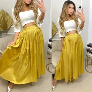 Saia Feminina Plissada Longa - Heleny Fashion - Bege