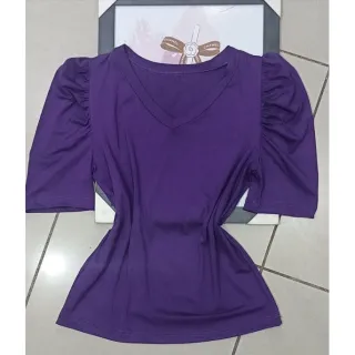 Blusa curta feminina gola V manga princesa bufante 301# - Cinza
