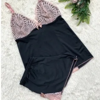 Pijama Linha Noite Baby Doll Feminino com Detalhe em Renda - ROMANCE C/ FROZEN