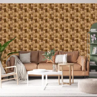 Tacos de Madeira Autocolante Lavável - Papel de Parede Cubos Marrom - Único