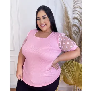 Blusa Moda Evangélica Plus Size com Manga Princesa, Barata e Estilosa Tule - Avelã