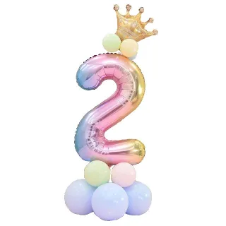 Kit Degrade Balão Colorido Multicor Número Pol C/Coroa Dourada - 8