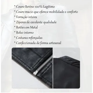Jaqueta Slim Diagonal em Couro Legítimo Masculina - Marrom Café - P