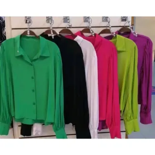 Moda Feminina - Camisa Social Manga Longa em Tecido Duna - Azul Royal