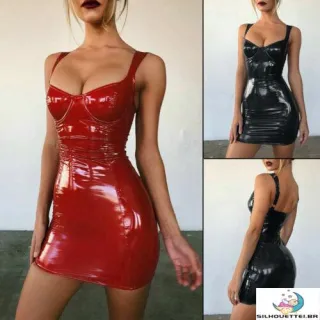 Vestido Bodycon em Látex/Sintético Feminino Mini para Clube/Coquetel P-5xg - Vermelho