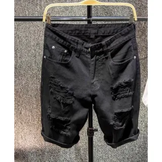 Rasgado 100% Algodão Bermuda Jeans Sarja Masculino - SKY rasgado#2