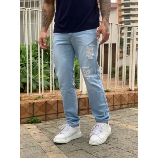 100% Algodão Calça Masculina Rasgada - 34
