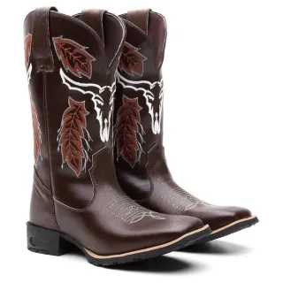 Bico Quadrado Botina Texana Masculina Couro Café - 40