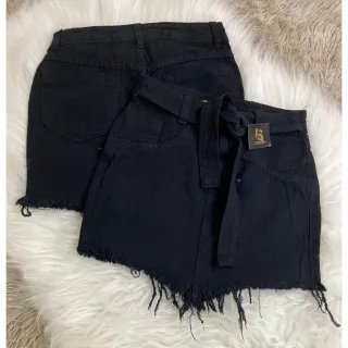Saia Lisa Preta Jeans Cintura Alta com Cinto - SAIA ZAN CLARA