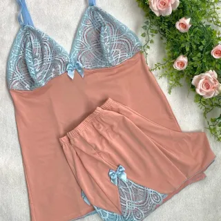 Pijama Linha Noite Baby Doll Feminino com Detalhe em Renda - ROMANCE C/ FROZEN