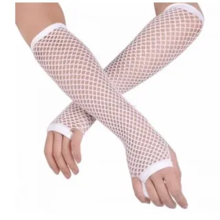 Fantasia Cosplay Luva Arrastão Longa - Par - Branco