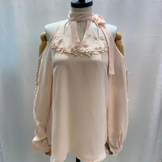 Feminino Manga Longa Blusa Crepe - Rose