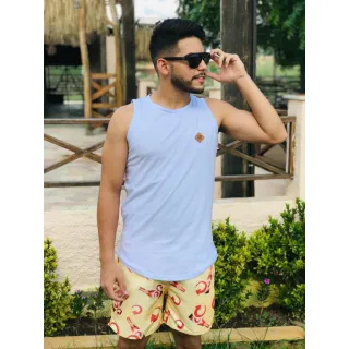 Camisa masculina listrada, regata Longline masculina - Cinza