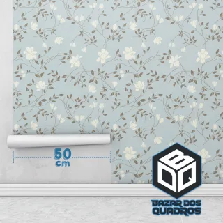 Adesivo Floral Azul Quarto Sala - Papel de Parede Autocolante Lavável 1m x 50cm - Único
