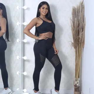 Legging Fitness Estilosa com Tela Transparente - Academia - M