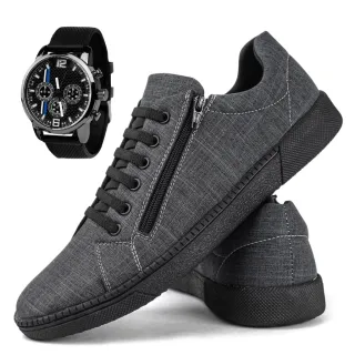 Promoção Imperdível: Sapatenis Masculino Calce Facil com Ziper + Brinde - Preto