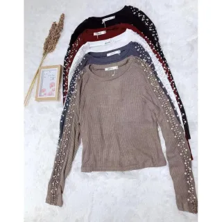 Blusa Feminina Manga Longa Linho Frio com Detalhe de Pérolas - Vinho