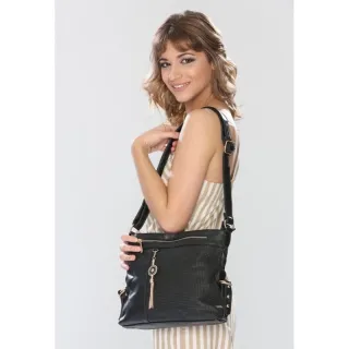 Importada Bolsa Feminina Transversal Grande Com Chaveiro Tiracolo 2 Divisórias - Preto