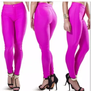 Calça Justa Brilhosa Cirre Cintura Alta Feminina - Tamanho 38 ao 52 - Preta