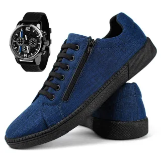 Promoção Imperdível: Sapatenis Masculino Calce Facil com Ziper + Brinde - Preto