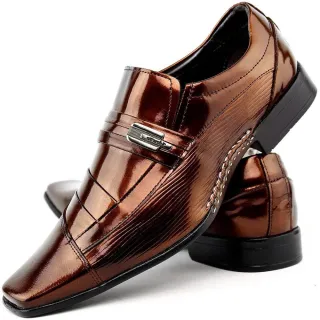 Cinto e Carteira + Relógio + Kit Sapato Social Em Couro Masculino - Preto