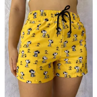 Moda Praia Feminina Shortinho Tactel Saida de Praia Piscina - SNOPPY AMARELO