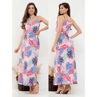 Moda verão: Vestido longo estampado com alça ajuste e cinto