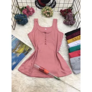 Malha canelada algodão regata botão aberto - Preto