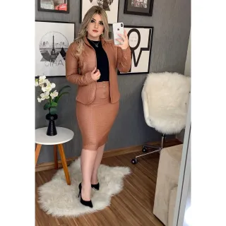 Argola Cirrê Conjunto Saia + Casaco - Caramelo