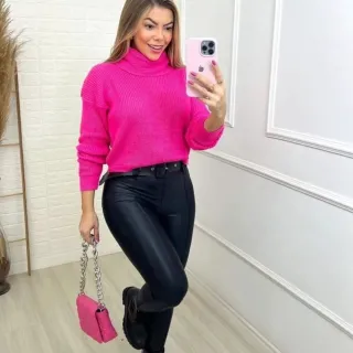 Legging Feminina Cirre com Cinto - Imitação de Couro - Tamanhos P, M, G e GG - G - Veste 42/44