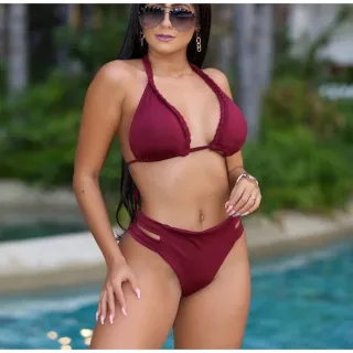 Hot Pants Bojo Trançado Cintura Alta Biquíni - Azul