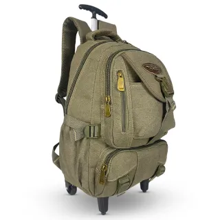 Lançamento: Mochila Escolar Reforçada de Lona com Rodinhas - Bege