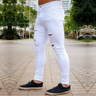 Calça Skinny Masculina Branca com Zíper - Modelo bAllAd - 36