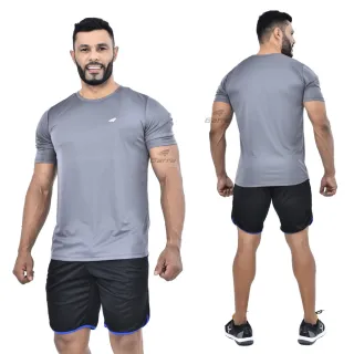 Camisetas Fitness Masculina Dri Fit Kit 3 - Treino Academia Corrida - 1 Preto - 1 Cinza - 1 Royal