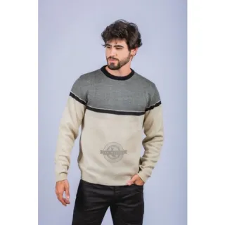 Suéter masculino bordado SEM - Preto com cinza inglês