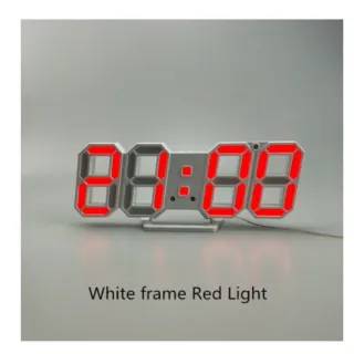 Decoração Quarto Relógio Digital 3D Parede Mesa Branca Recarregável - Azul