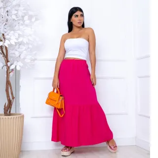 Moda feminina: Saia longa duas maria em viscolinho - Marsala