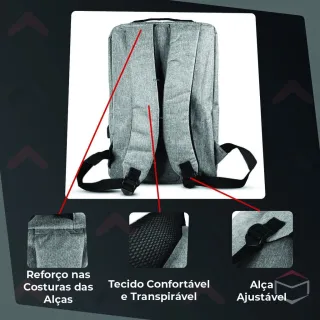 Mochila Resistente à Água com USB - Masculina e Feminino - Cinza