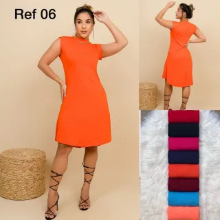 Moda evangélica social: vestido midi sem mangas em suede, cores elegantes (EF) - Azul Céu